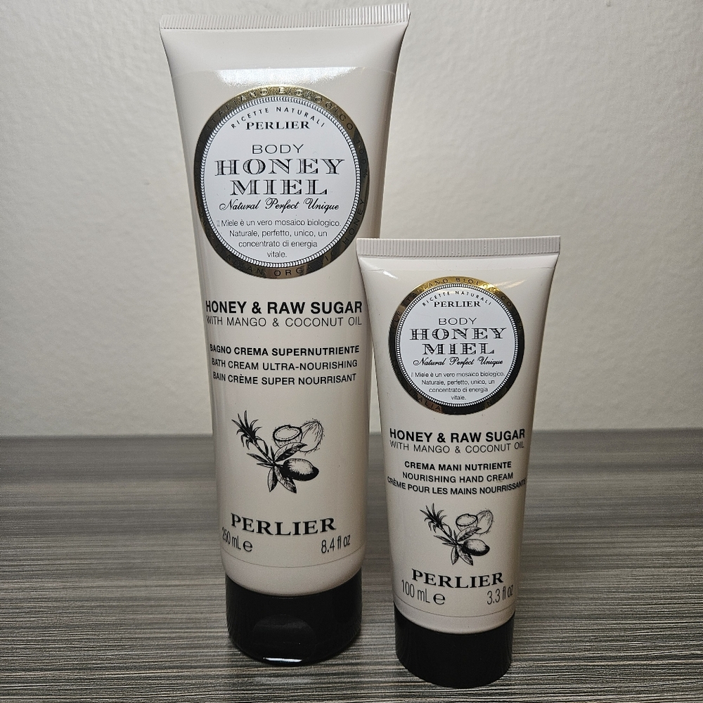 Perlier Body Honey Miel Honey & Raw Sugar 8oz Bath Cream & 3oz Hand Cream New